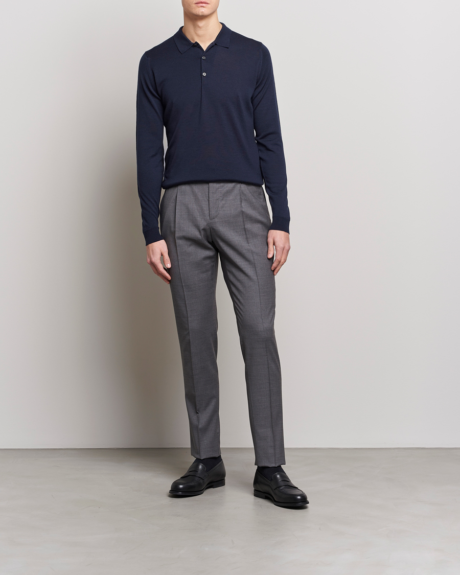 Herren | Pullover | John Smedley | Belper Extra Fine Merino Polo Pullover Midnight