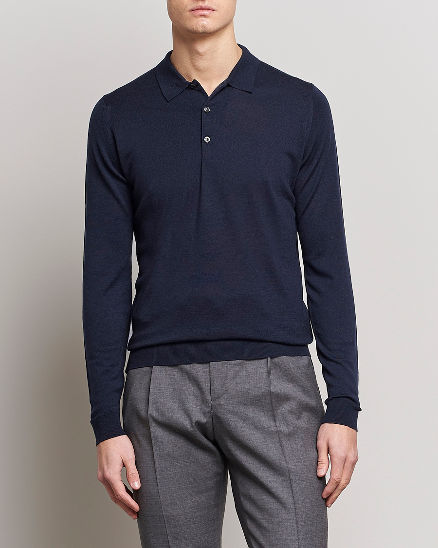 Herren | Best of British | John Smedley | Belper Extra Fine Merino Polo Pullover Midnight