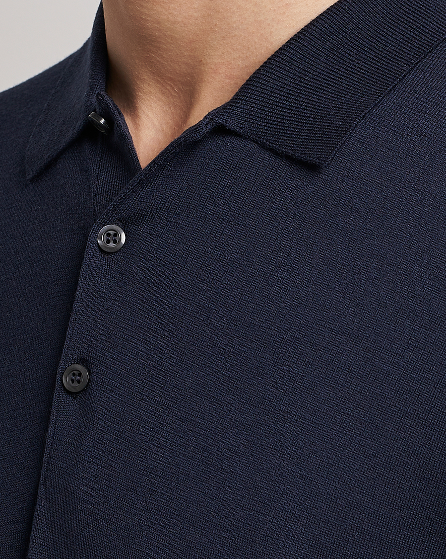 Herren | Pullover | John Smedley | Belper Extra Fine Merino Polo Pullover Midnight
