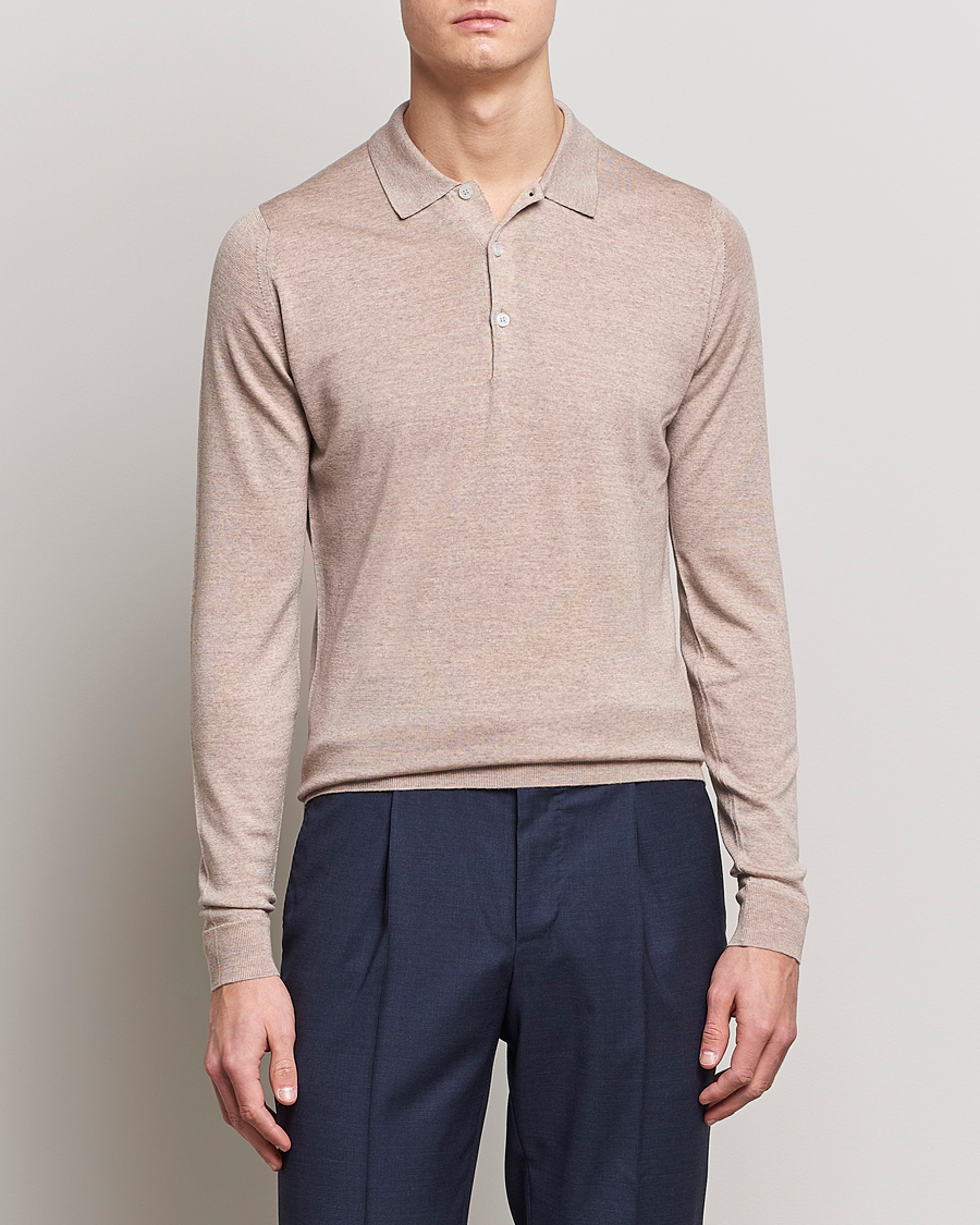 Men |  | John Smedley | Belper Extra Fine Merino Polo Pullover Soft Fawn