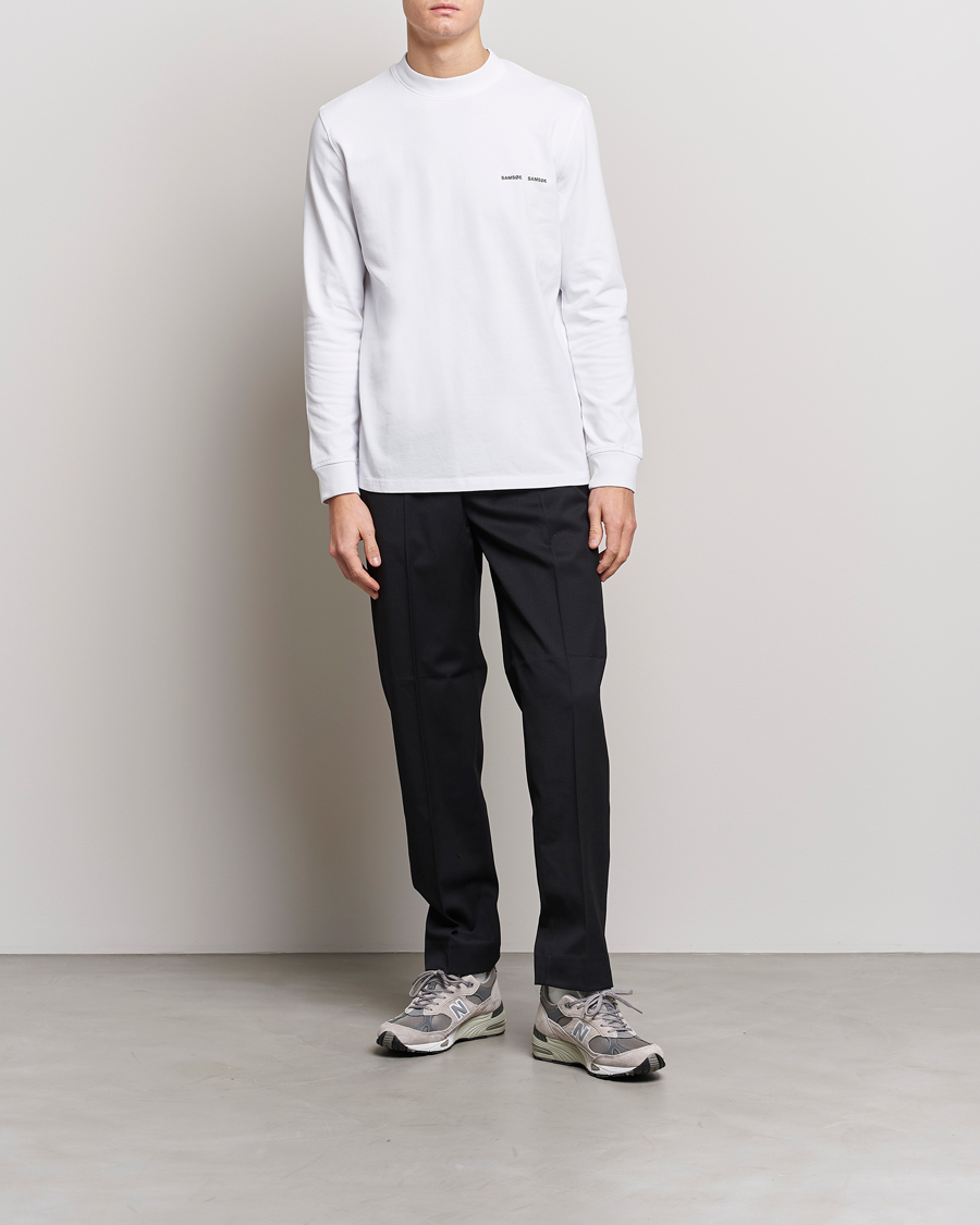 Herren | T-Shirts | Samsøe Samsøe | Samsøe & Samsøe Norsbro Long Sleeve Organic Cotton Tee White