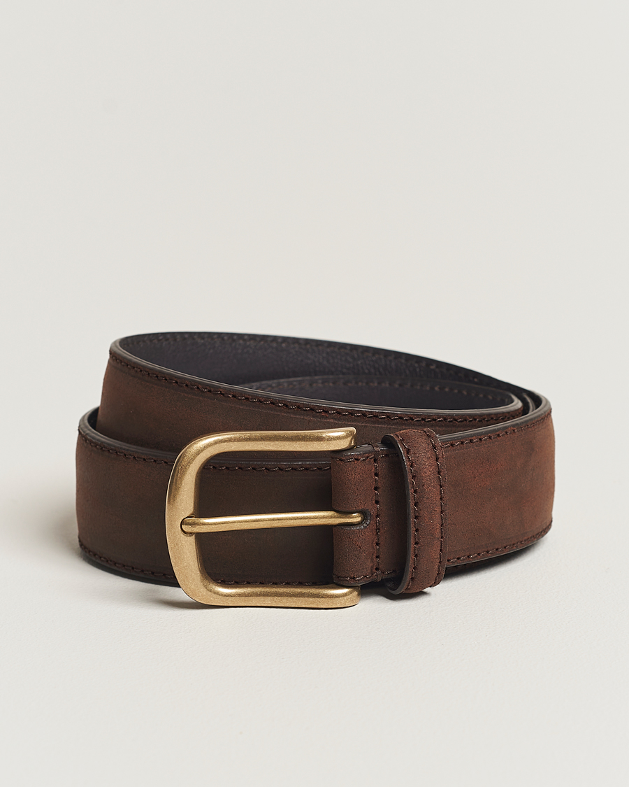 Herren | Gürtel | Crockett & Jones | 3,5 cm Belt Dk Brown Rough-Out Suede