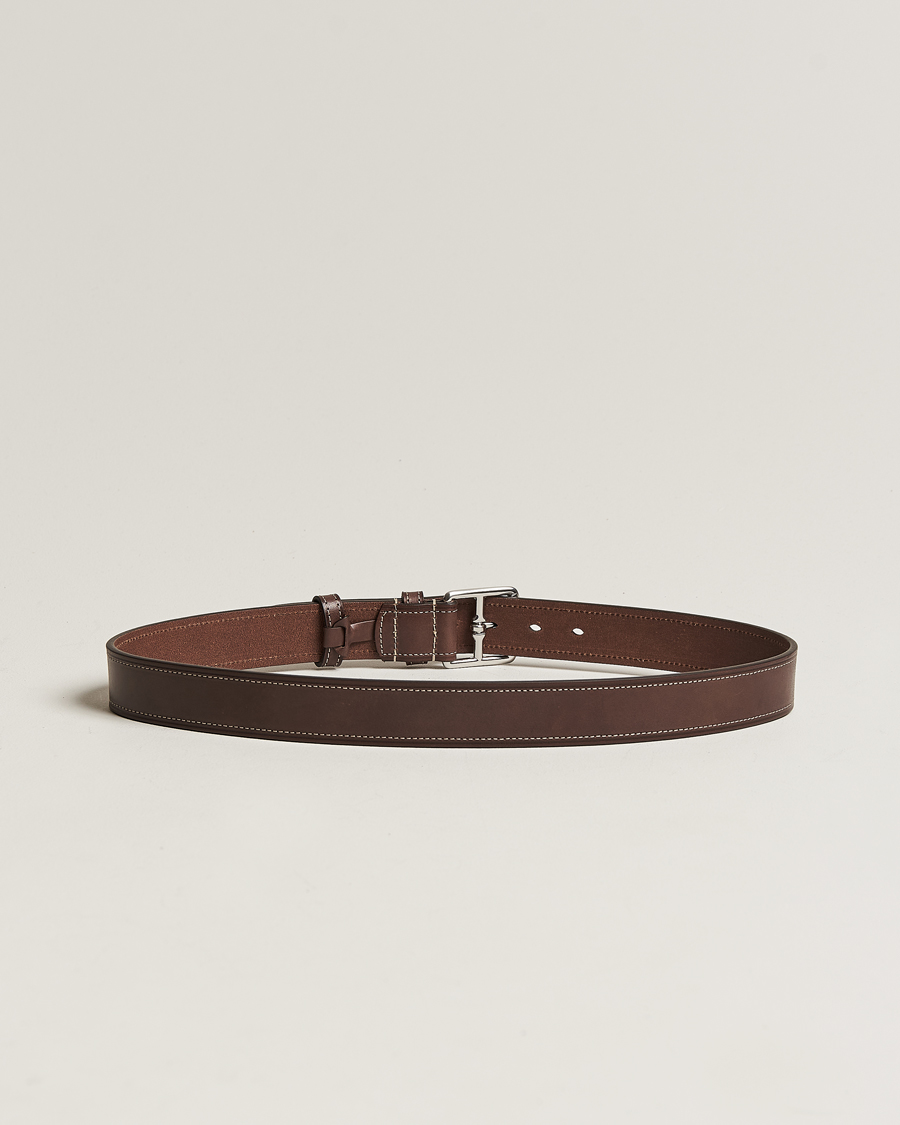 Herren | Dresscode Hochzeit | Anderson's | Bridle Stiched 3,5 cm Leather Belt Brown