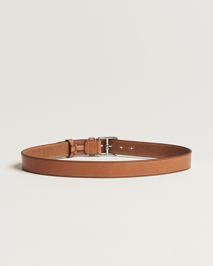 Herren | Schlichte Gürtel | Anderson's | Bridle Stiched 3,5 cm Leather Belt Tan