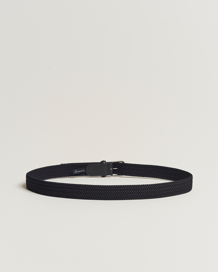 Herren | Geflochtene Gürtel | Anderson's | Elastic Woven 3 cm Belt Navy