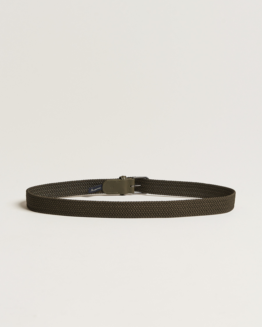 Herren | Geflochtene Gürtel | Anderson's | Elastic Woven 3 cm Belt Military Green