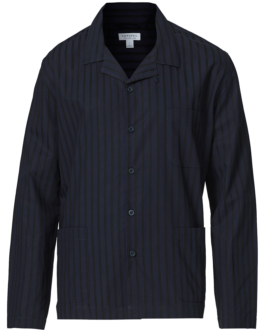Herren | Schlafanzüge & Bademäntel | Sunspel | Pyama Shirt Navy Dobby Stripe