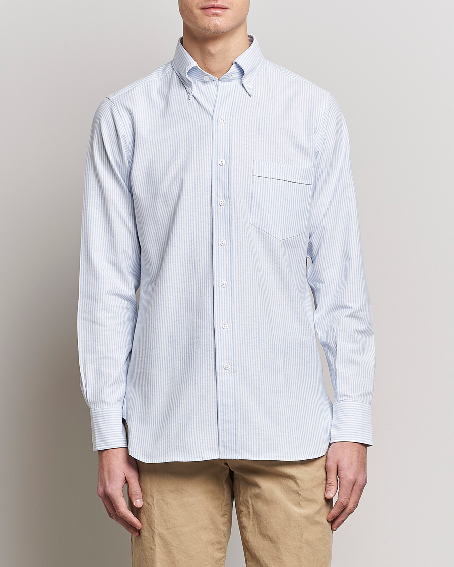 Herren | Oxfordhemden | Drake's | Striped Oxford Button Down Shirt Blue/White