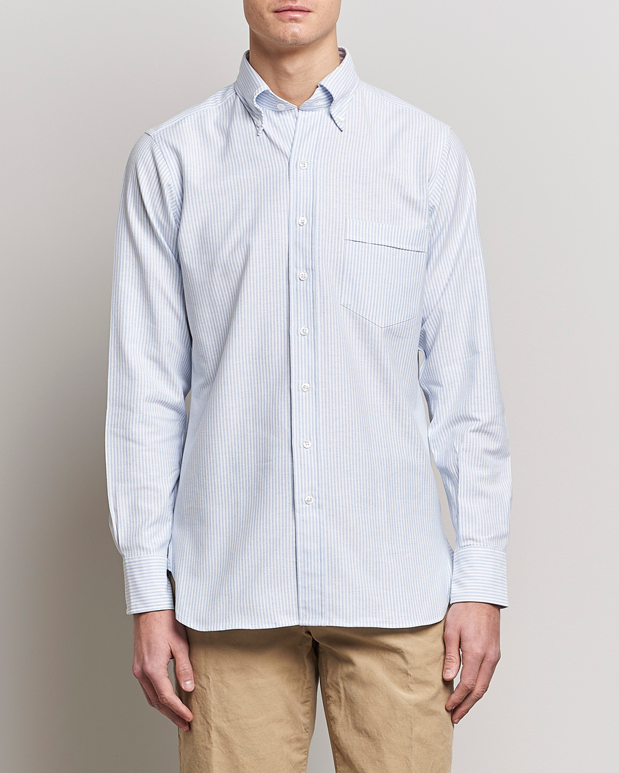 Herren | Hemden | Drake's | Striped Button Down Oxford Shirt Blue