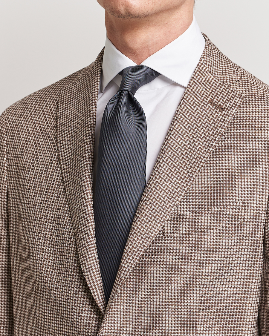 Herren | Festive | Drake's | Handrolled Woven Silk 8 cm Tie Grey