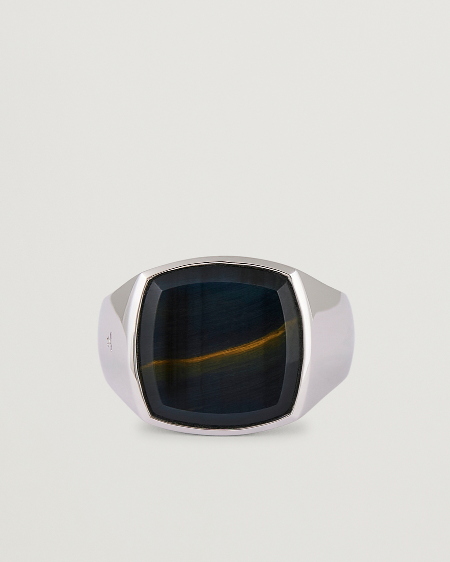 Herren | Schmuck | Tom Wood | Cushion Blue Hawk Eye Ring Silver