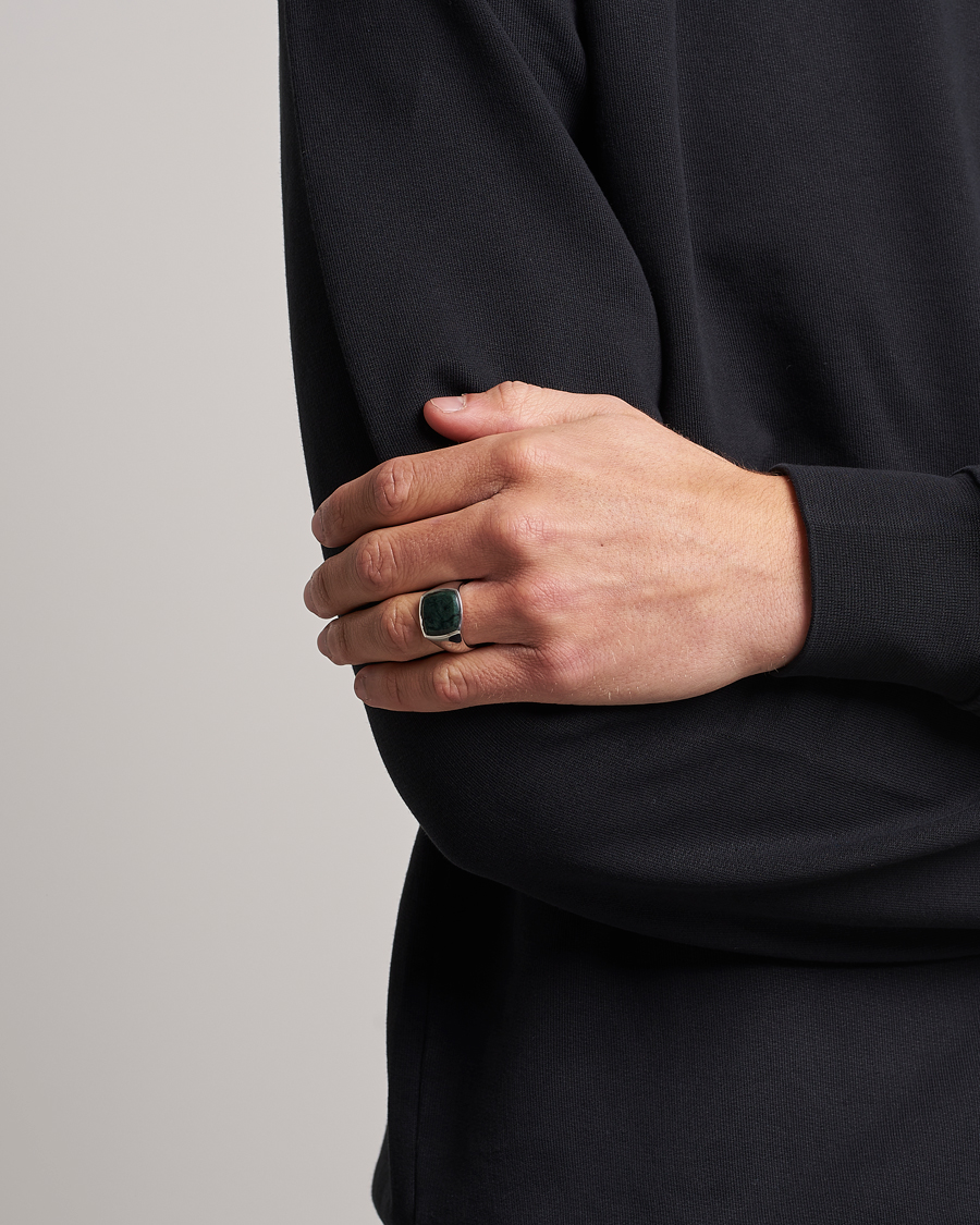 Herren | New Nordics | Tom Wood | Cushion Green Marble Ring Silver