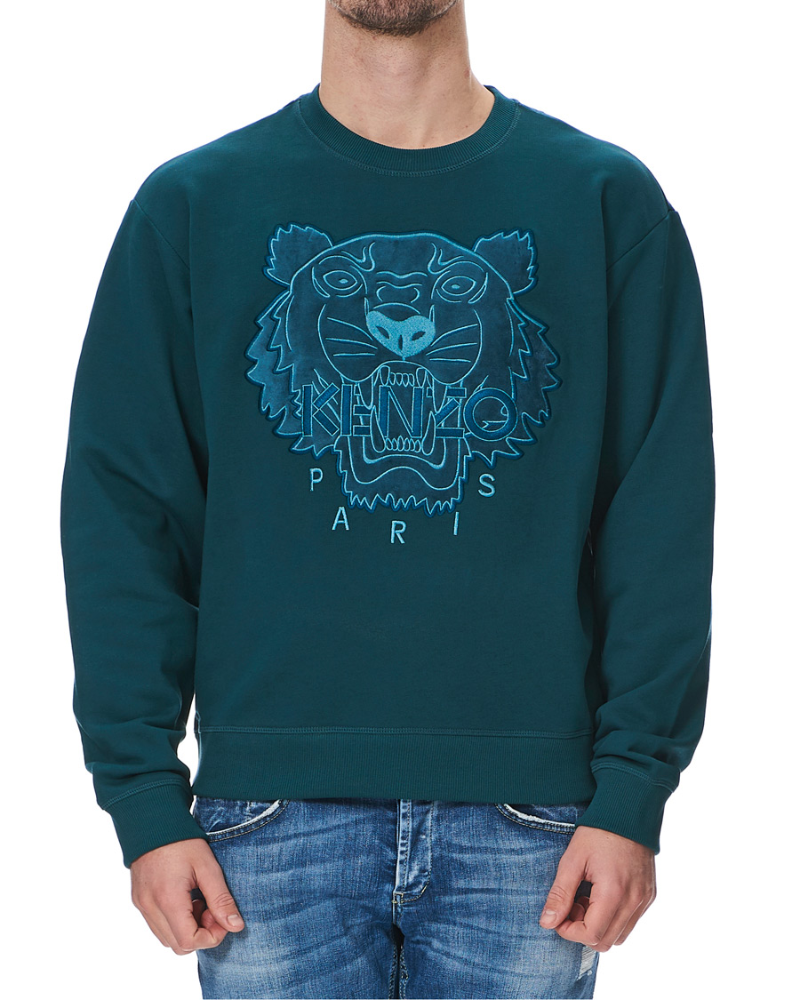 Herren | Pullover | KENZO | Velvet Tiger Head Crew Neck Sweatshirt Green