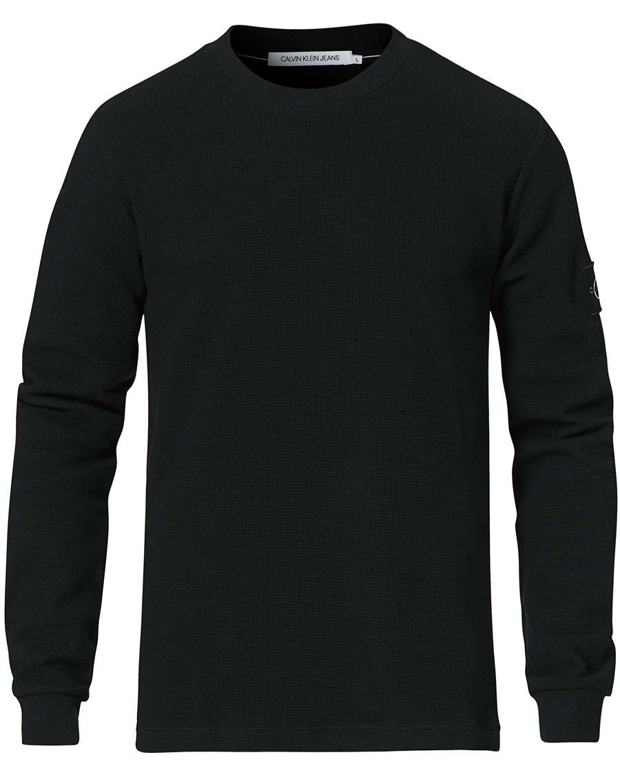 Herren | T-Shirts | Calvin Klein Jeans | Monogram Badge Waffle Long Sleeve Tee Black