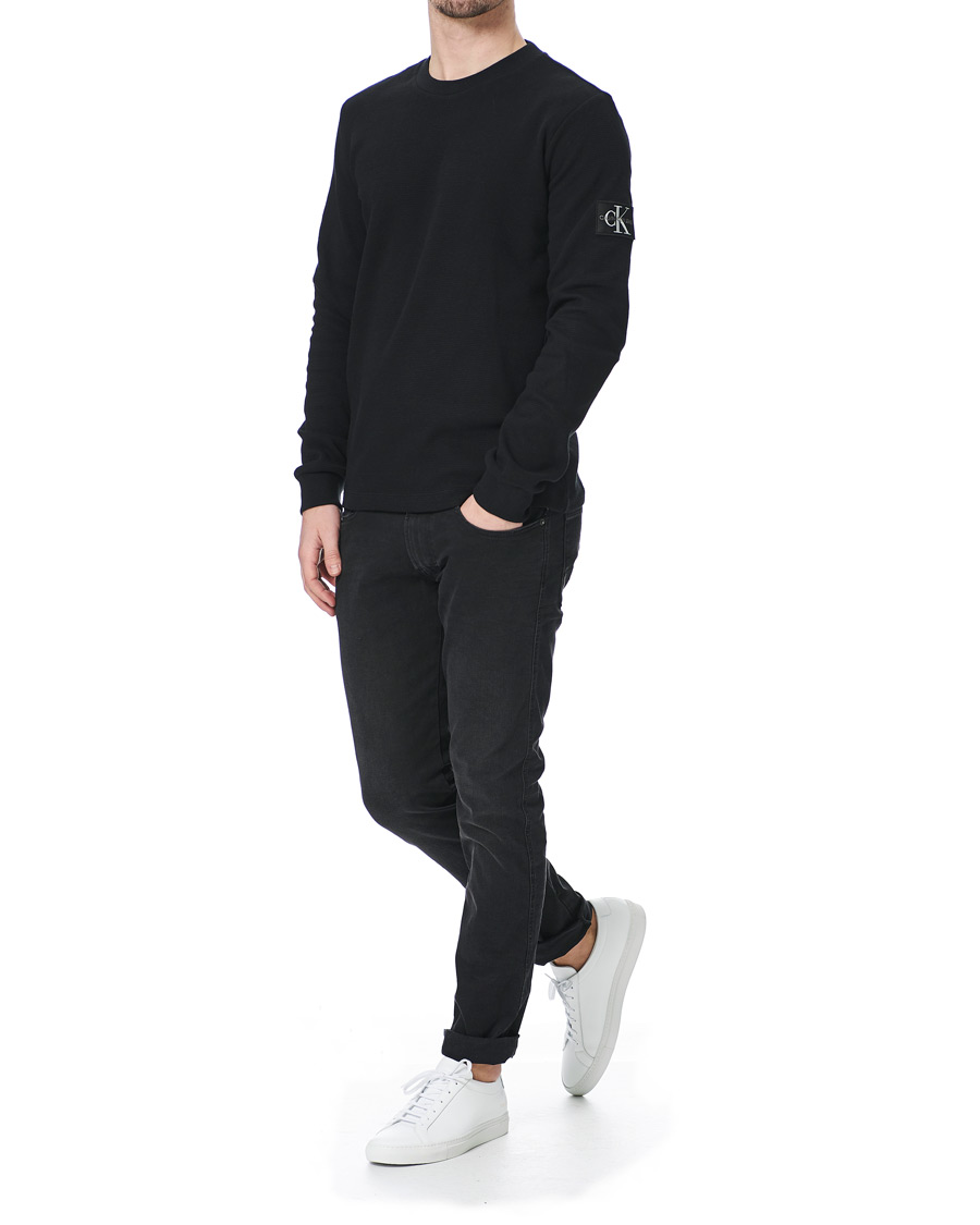 Herren | T-Shirts | Calvin Klein Jeans | Monogram Badge Waffle Long Sleeve Tee Black