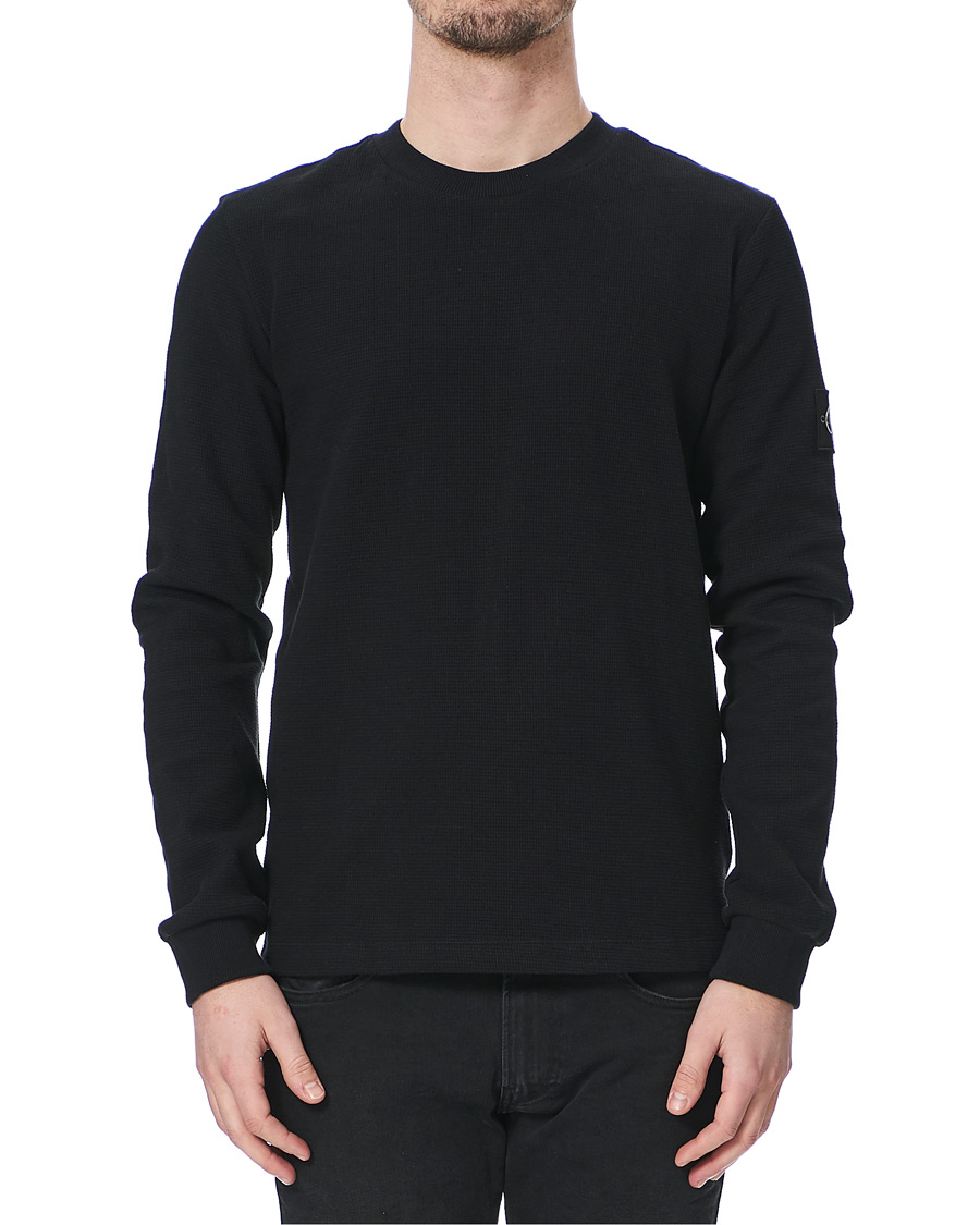 Herren | T-Shirts | Calvin Klein Jeans | Monogram Badge Waffle Long Sleeve Tee Black
