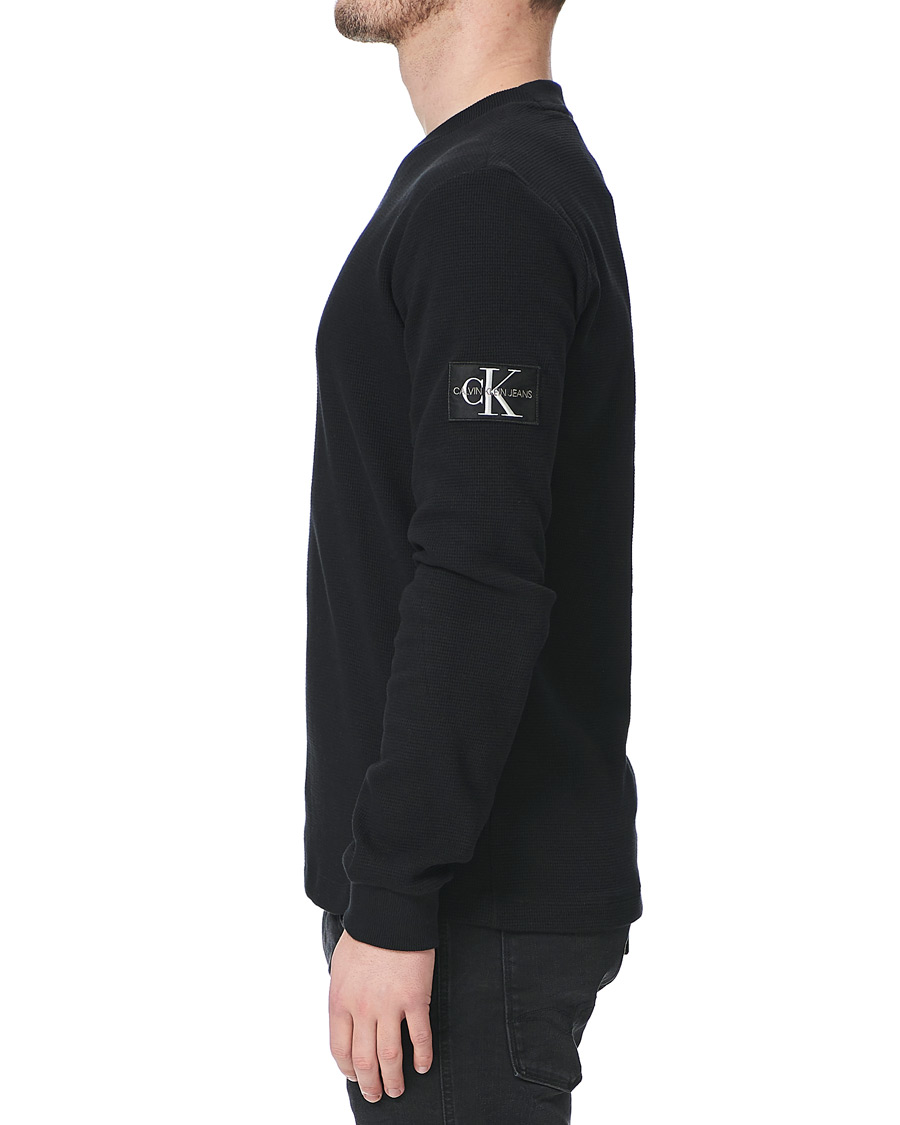 Herren | T-Shirts | Calvin Klein Jeans | Monogram Badge Waffle Long Sleeve Tee Black