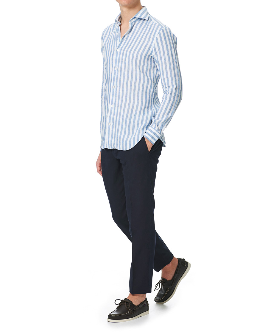 Herren | Hemden | Barba Napoli | Dandylife Slim Fit Striped Linen Shirt Blue