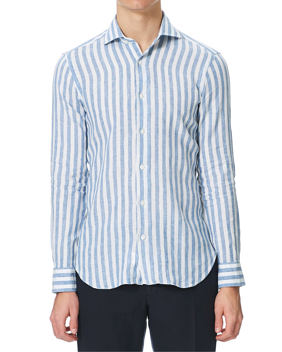 Herren | Hemden | Barba Napoli | Dandylife Slim Fit Striped Linen Shirt Blue