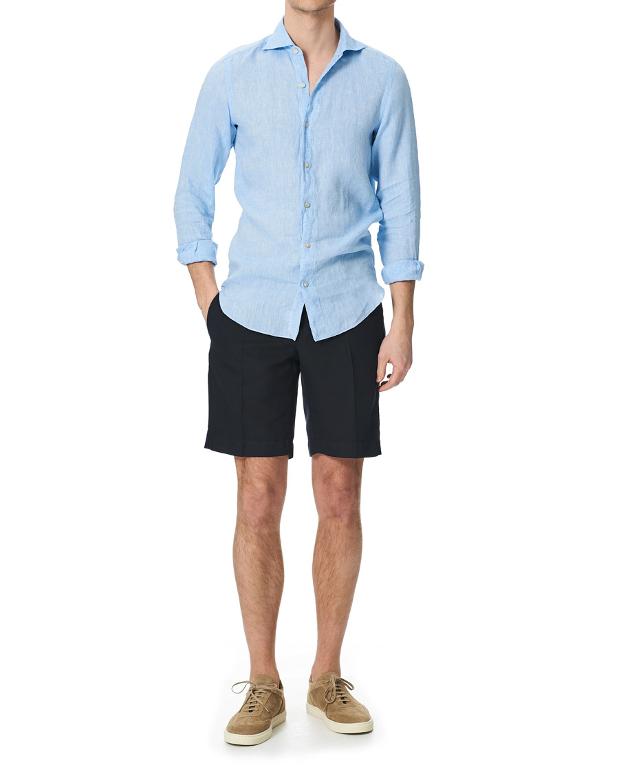 Herren | Hemden | Finamore Napoli | Tokyo Washed Linen Shirt Light Blue