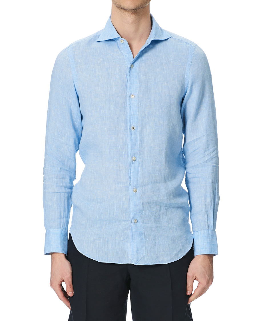 Herren | Hemden | Finamore Napoli | Tokyo Washed Linen Shirt Light Blue