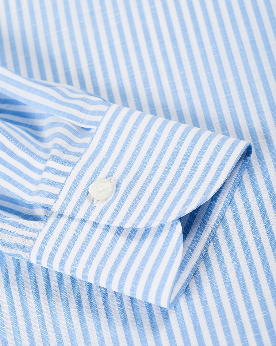 Herren | Hemden | Finamore Napoli | Milano Slim Fit Cotton/Linen Dress Shirt Blue