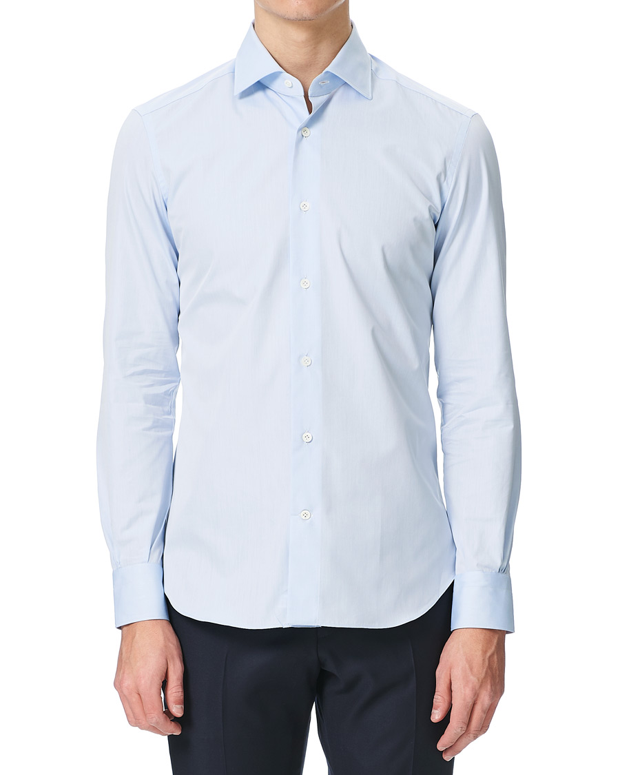 Herren | Hemden | Mazzarelli | Soft Cotton Cut Away Shirt Light Blue