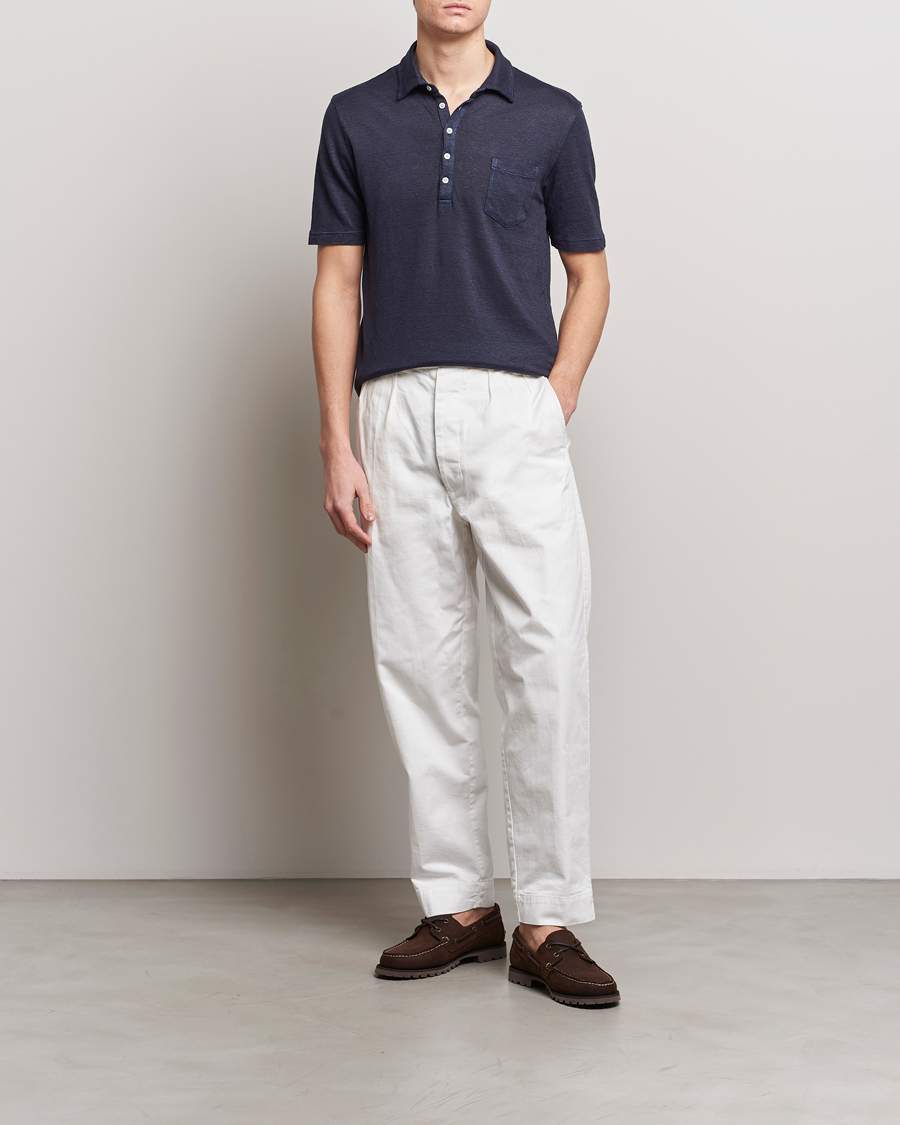 Herren | Poloshirts | Massimo Alba | Wembley Linen Polo Navy
