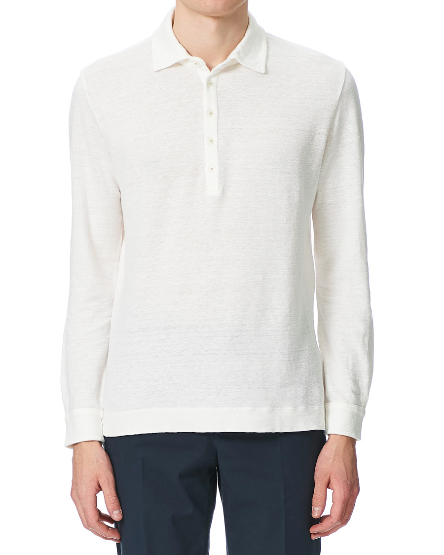 Herren | Pullover | Massimo Alba | Raya Linen Piquet Long Sleeve Polo White