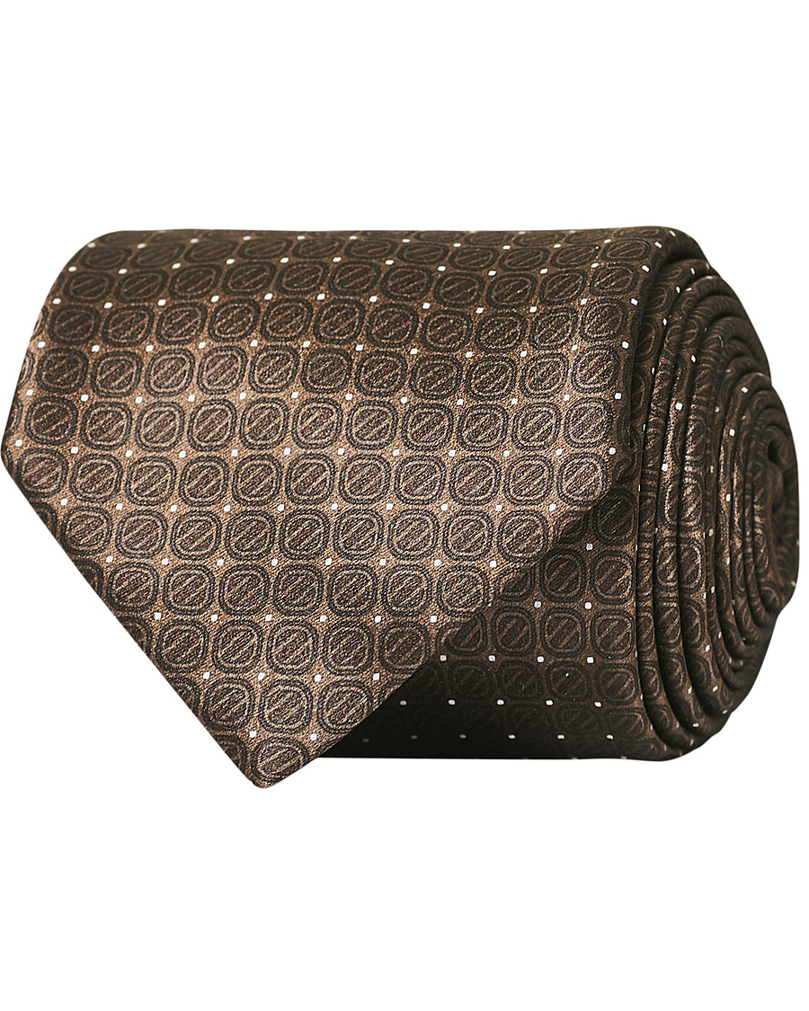 Herren | Ermenegildo Zegna Monogram Silk Print Tie Brown | Ermenegildo Zegna | Monogram Silk Print Tie Brown