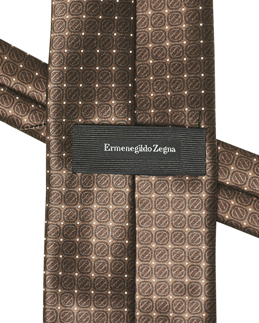 Herren | Ermenegildo Zegna Monogram Silk Print Tie Brown | Ermenegildo Zegna | Monogram Silk Print Tie Brown