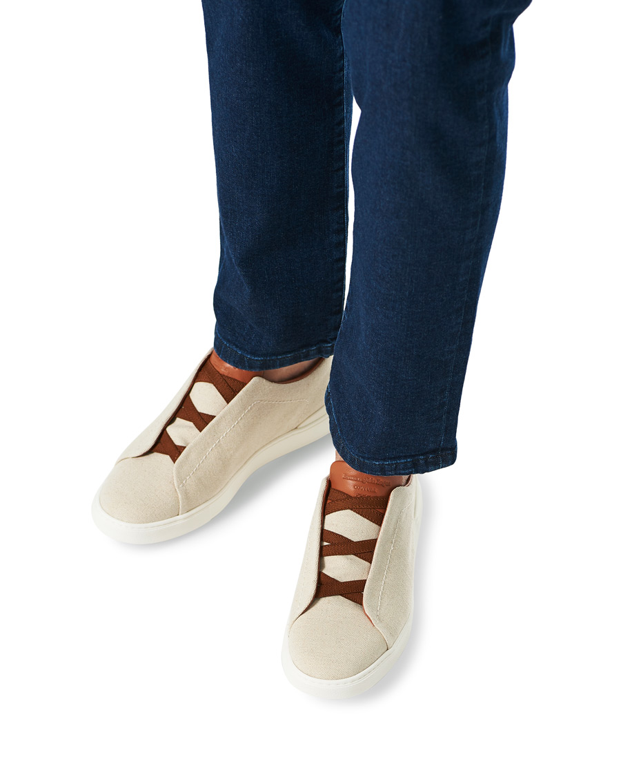 Herren | Ermenegildo Zegna Triple Stitch Elasticated Sneakers White | Ermenegildo Zegna | Triple Stitch Elasticated Sneakers White