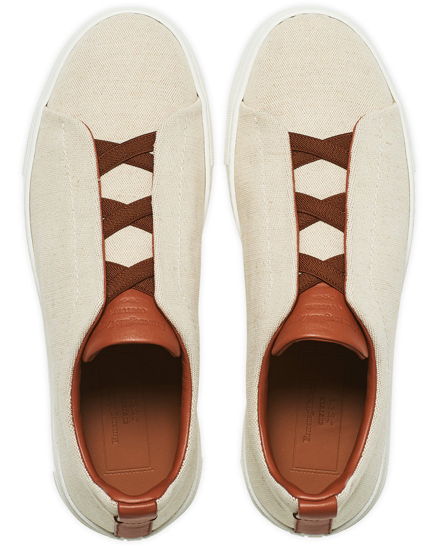 Herren | Ermenegildo Zegna Triple Stitch Elasticated Sneakers White | Ermenegildo Zegna | Triple Stitch Elasticated Sneakers White