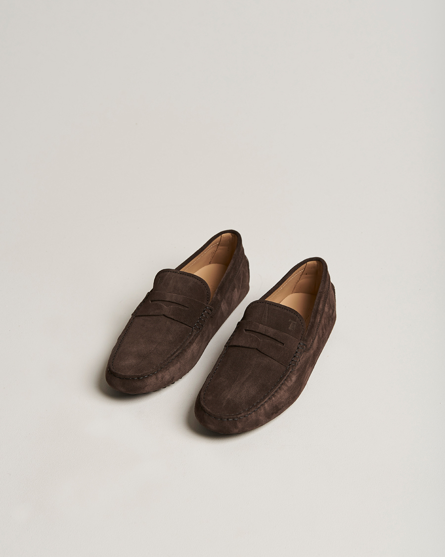 Herren | Tod's Gommino Carshoe Dark Brown Suede | Tod's | Gommino Carshoe Dark Brown Suede