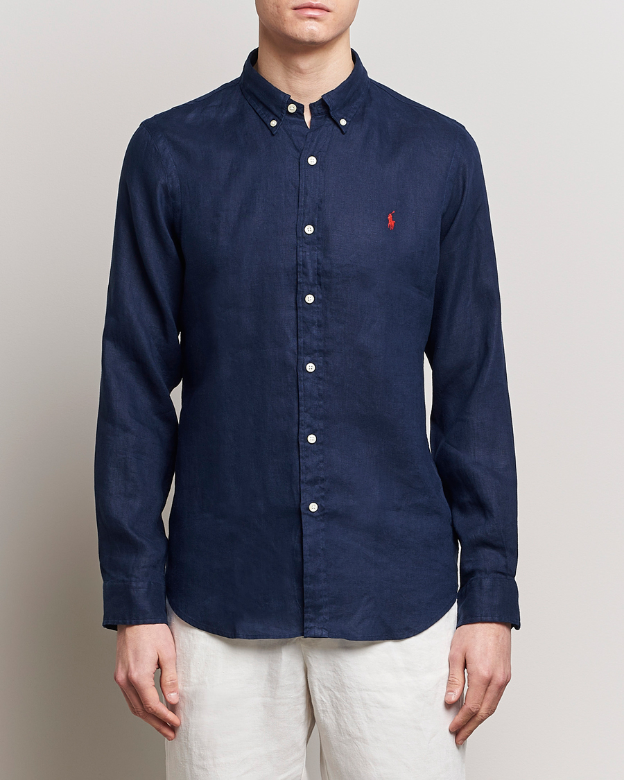 Men |  | Polo Ralph Lauren | Slim Fit Linen Button Down Shirt Newport Navy