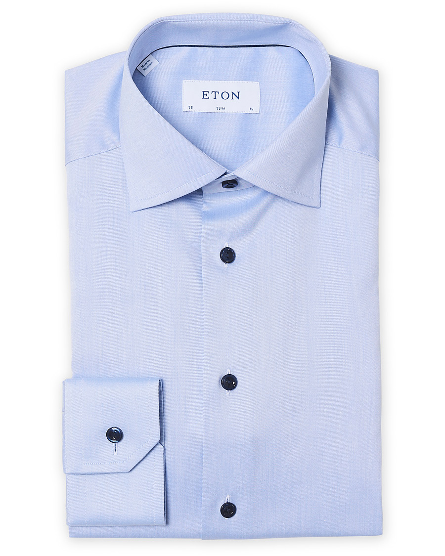 Herren | Hemden | Eton | Slim Fit Twill Contrast Piping Shirt Light Blue