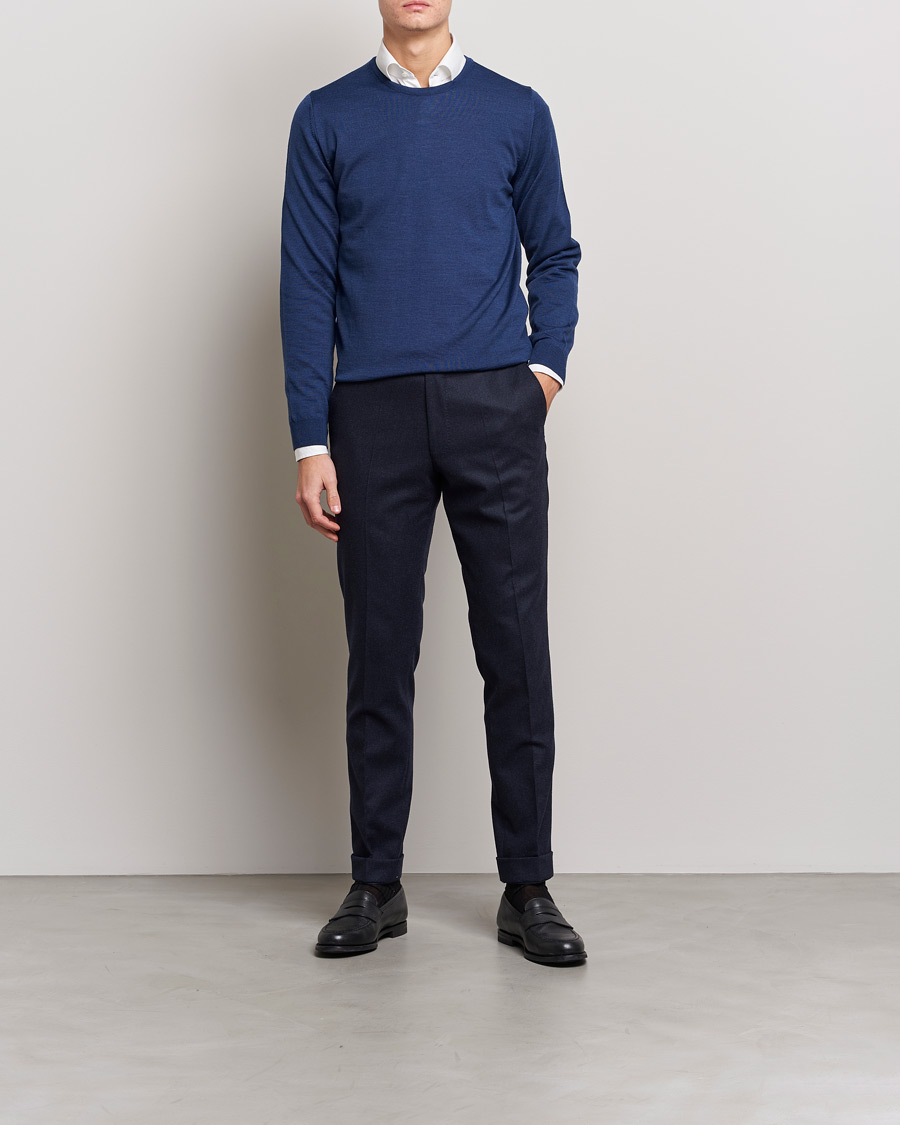Herren | Pullover | Stenströms | Merino Crew Neck Blue