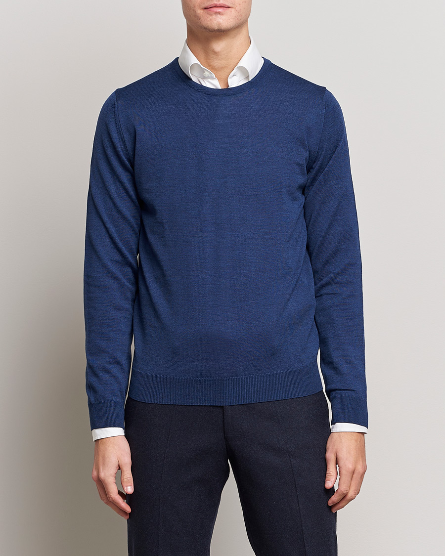 Herren | Pullover | Stenströms | Merino Crew Neck Blue