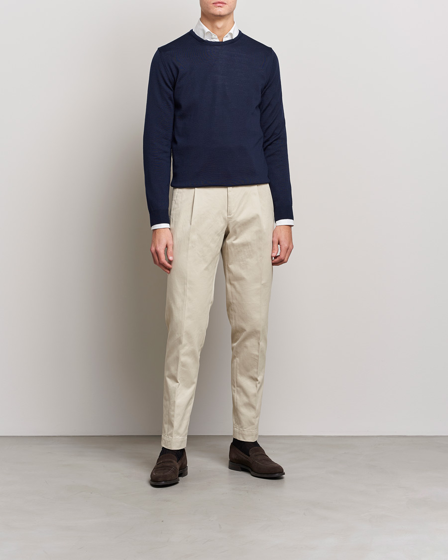 Herren | Pullover | Stenströms | Merino Crew Neck Navy