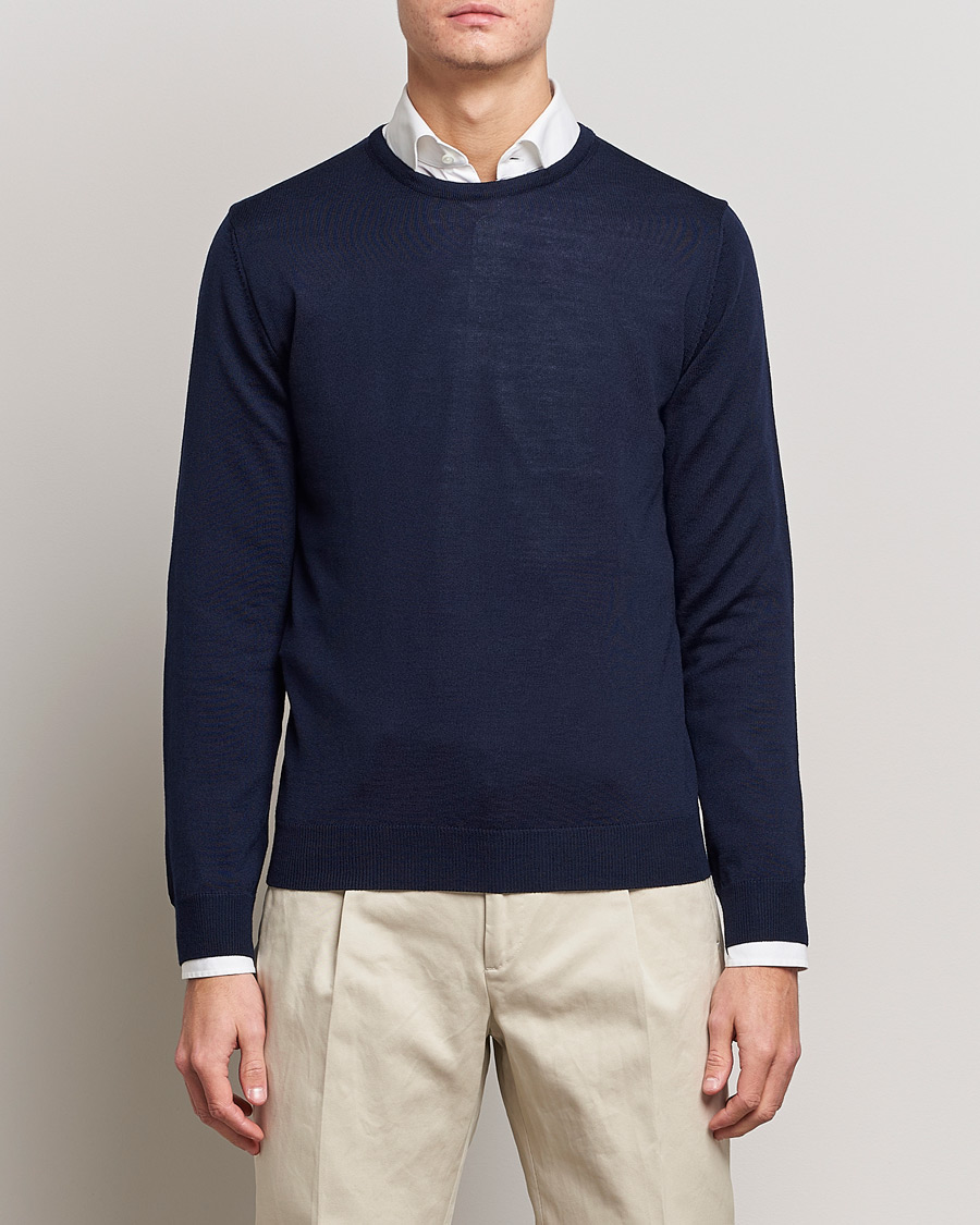 Herren | Pullover | Stenströms | Merino Crew Neck Navy