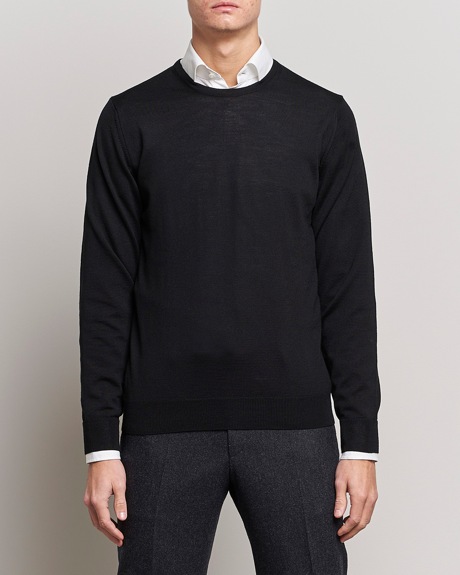 Herren | Pullover | Stenströms | Merino Crew Neck Black