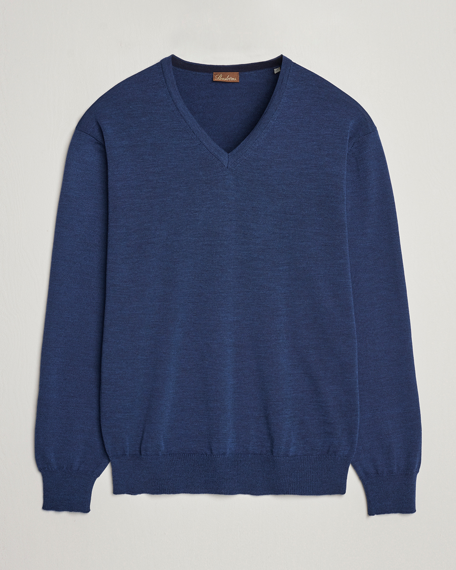 Herren | Pullover | Stenströms | Merino V-Neck Blue