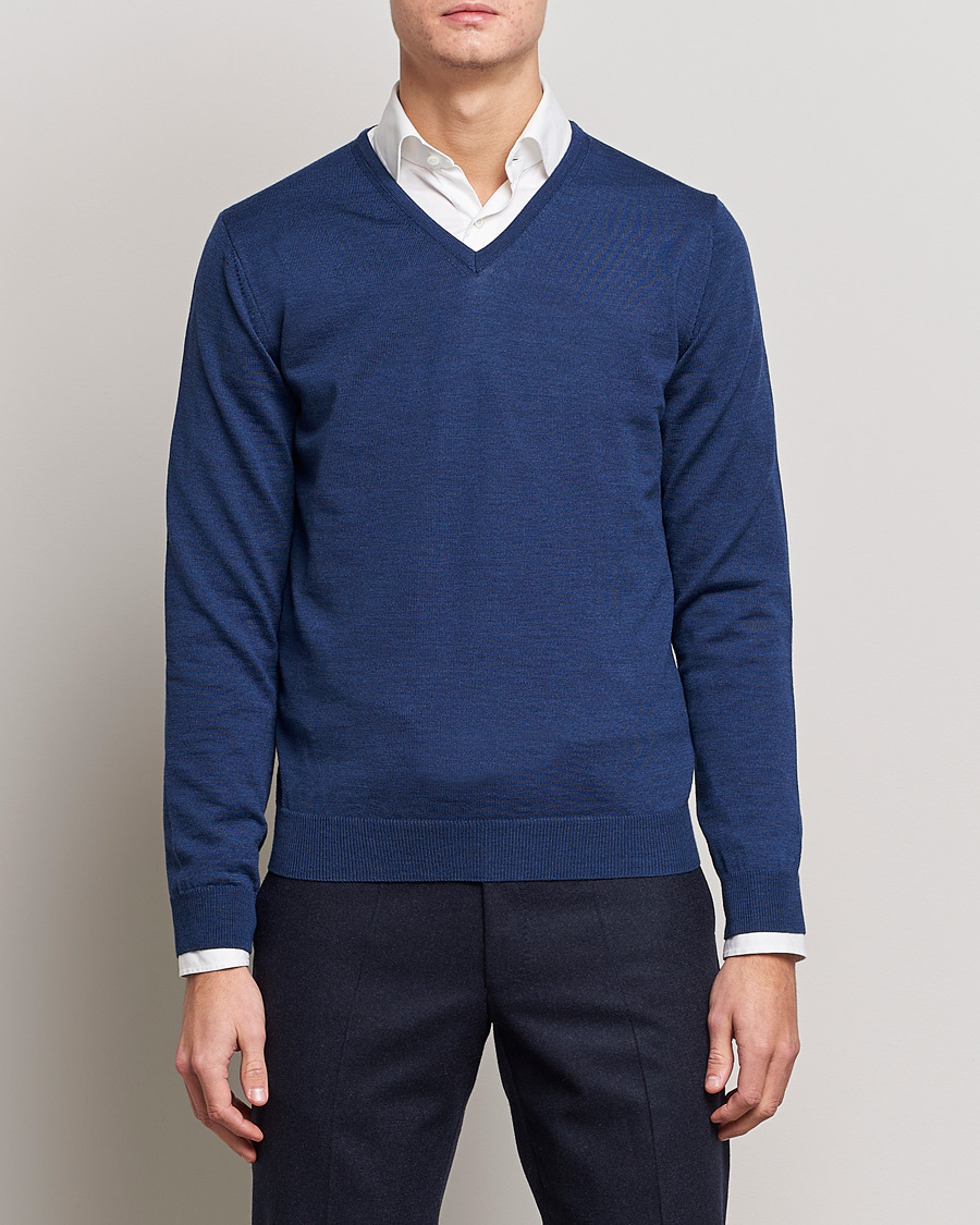 Herren | V-Ausschnitt | Stenströms | Merino V-Neck Blue