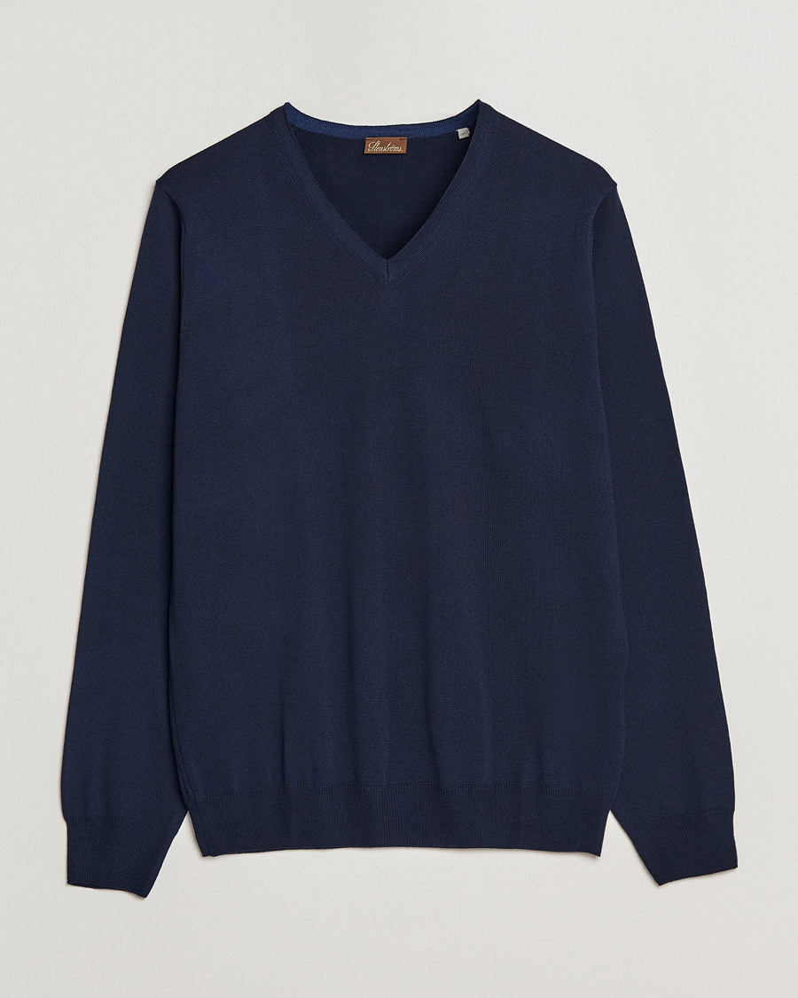 Herren | Pullover | Stenströms | Merino V-Neck Navy