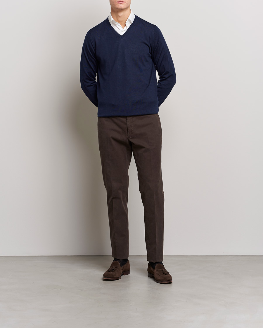 Herren | Pullover | Stenströms | Merino V-Neck Navy