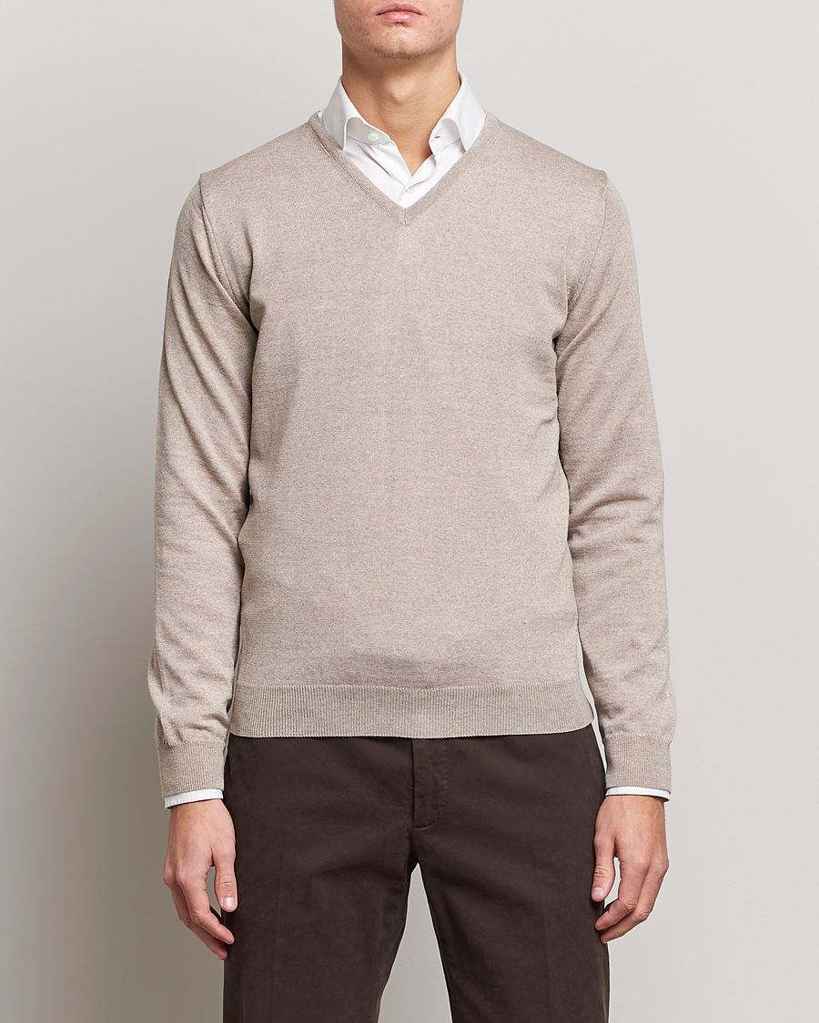 Herren | Stenströms | Stenströms | Merino V-Neck Sand