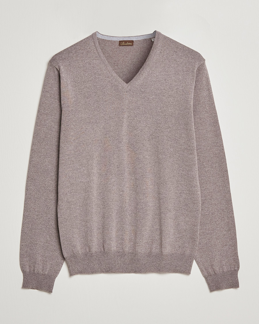 Herren | Pullover | Stenströms | Merino V-Neck Mud Brown
