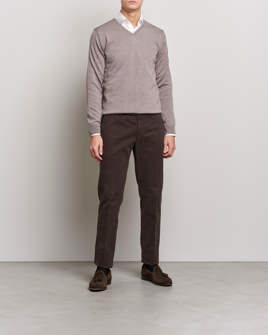 Herren | Pullover | Stenströms | Merino V-Neck Mud Brown