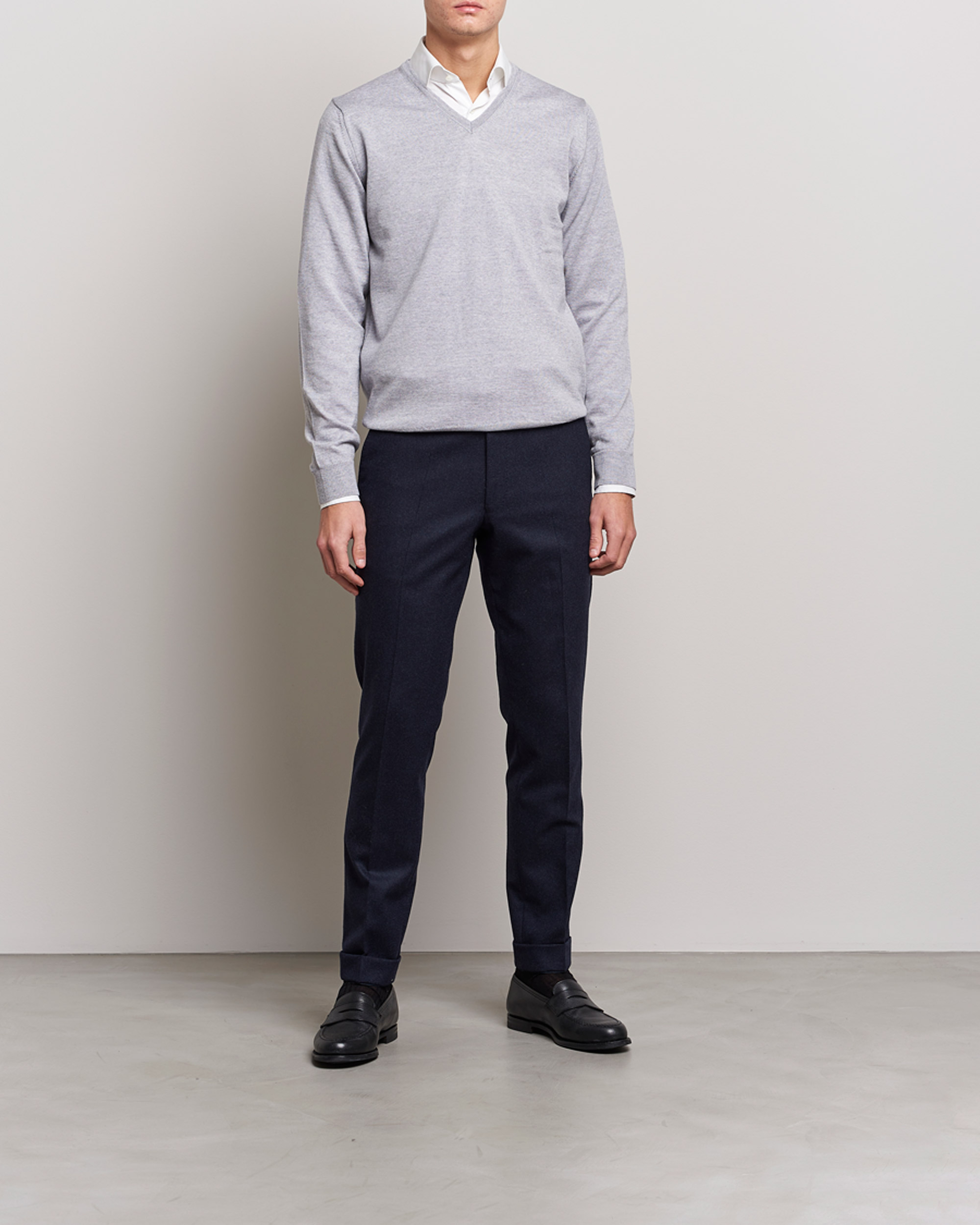 Herren | Pullover | Stenströms | Merino V-Neck Light Grey