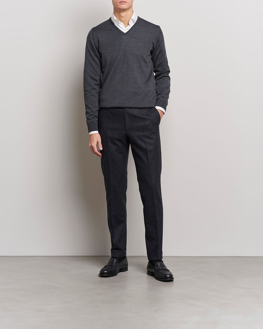 Herren | Pullover | Stenströms | Merino V-Neck Anthracite